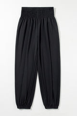 Black Pocketed Smocked High Waist Joggers