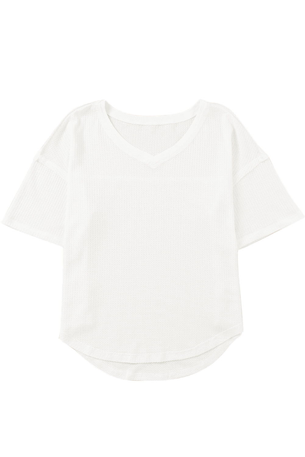 White Waffle Knit Casual Drop Shoulder Loose Top