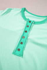 Bright Green Contrast Color Patchwork Oversized Henley T Shirt