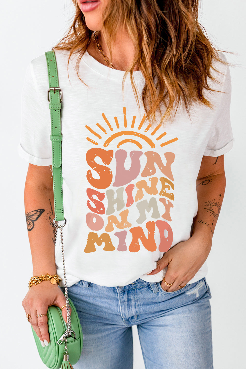 White SUNSHINE ON MY MIND Graphic Crewneck Tee