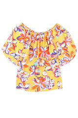 Yellow Floral Print Boho Half Sleeve Bishop Sleeve Blouse