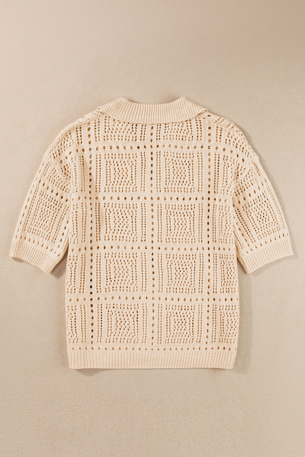 Apricot Plain Drop Sleeve Hollowed Knit Top