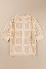 Apricot Plain Drop Sleeve Hollowed Knit Top