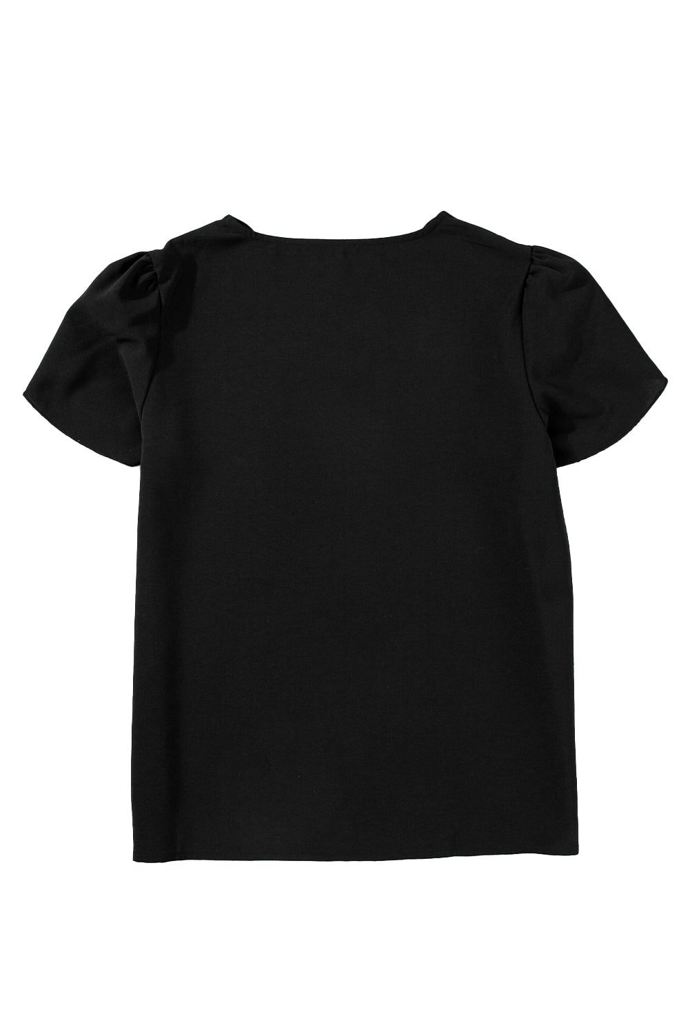 Black Scallop Trim V Neck Petal Sleeve Blouse