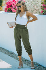 Green Casual Pocketed Elastic Waist Joggers