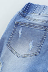 Light Blue Drawstring Elastic Waist Jeans With Hole