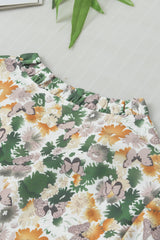 Laurel Green Floral Print Frilled V Neck Butterfly Sleeve Blouse