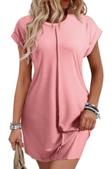 Rose Pink Center Seamed Roll Sleeve T-shirt Dress