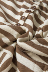 Brown Stripe Drop Sleeve Plus Size Henley Hoodie