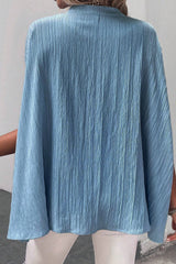 Dusk Blue V Neck Crinkle Dolman Blouse