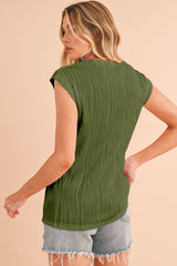 Jungle Green Wavy Textured Cap Sleeve Top