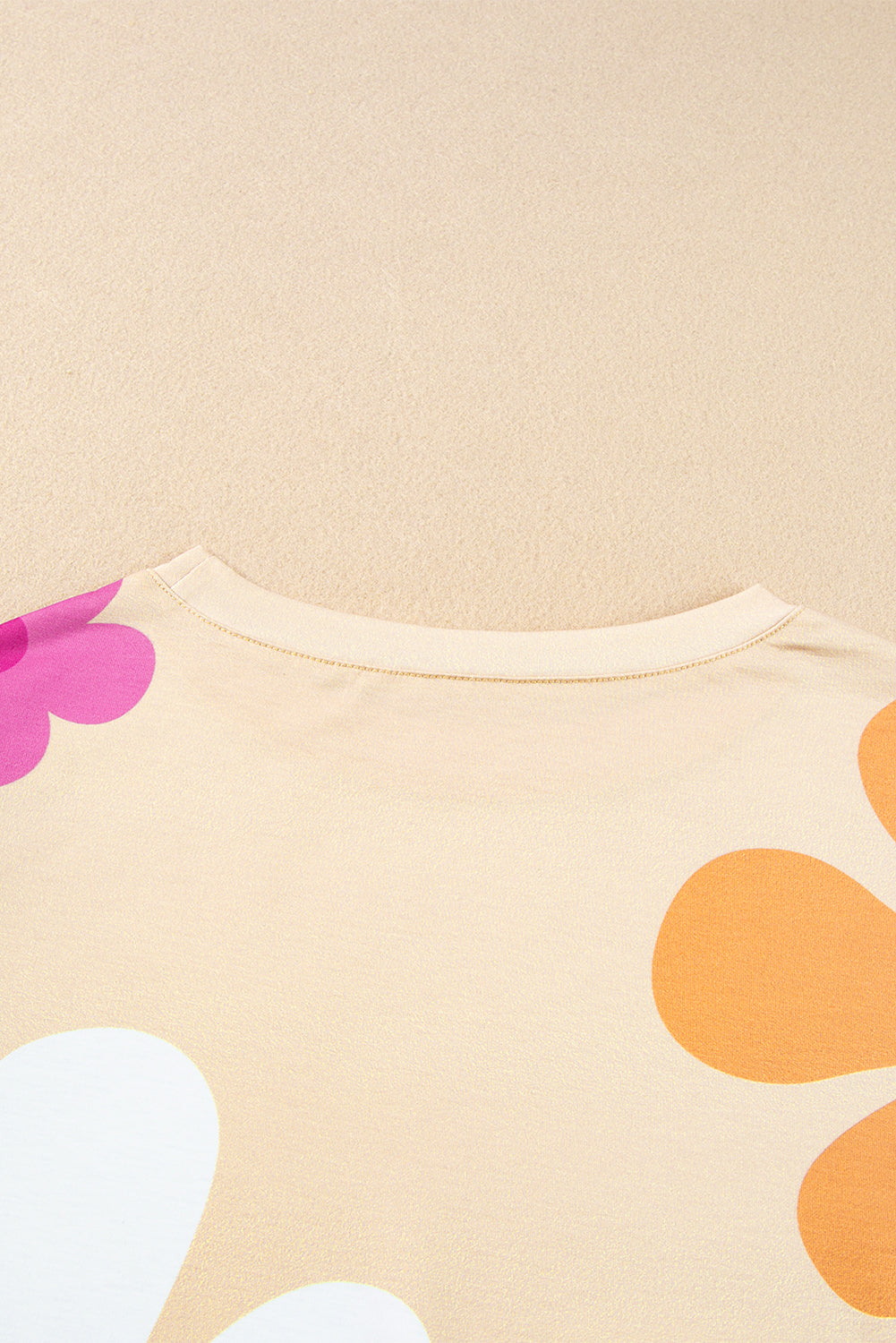 Apricot Colorful Flower Print Bubble Sleeve Tee