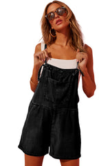 Black Denim Adjustable Knotted Straps Pocketed Romper