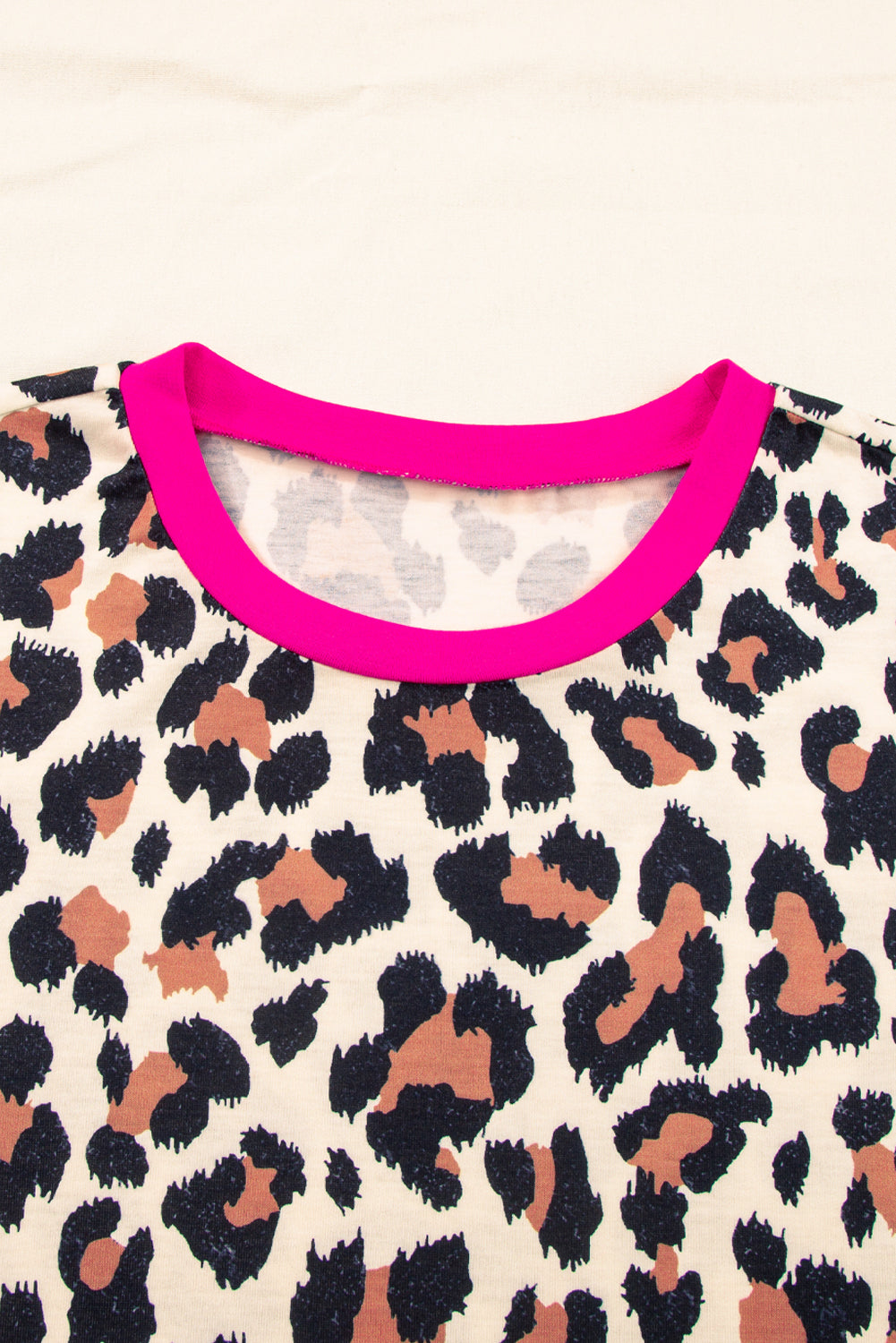 White Leopard Print Contrast Trim T-shirt