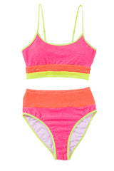 Bonbon Color Block Textured High Waist Sexy Bikini Set