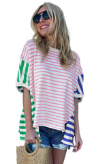 Multicolour Colorblock Stripe Patchwork Baggy T Shirt