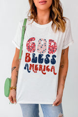 White God Bless America Graphic Round Neck Tee