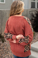 Redwood Burl Geometric Patchwork Plus Size High Low Sweatshirt