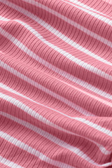 Pink Stripe Contrast Trim Sleeveless Ribbed Slim Top