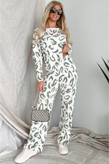 Beige Leopard Print Long Sleeve and Pants Loungewear Set