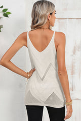 White Chevron Pointelle Knit V Neck Cami Top