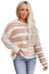 Color Block Drop Shoulder Pullover Striped Sweater