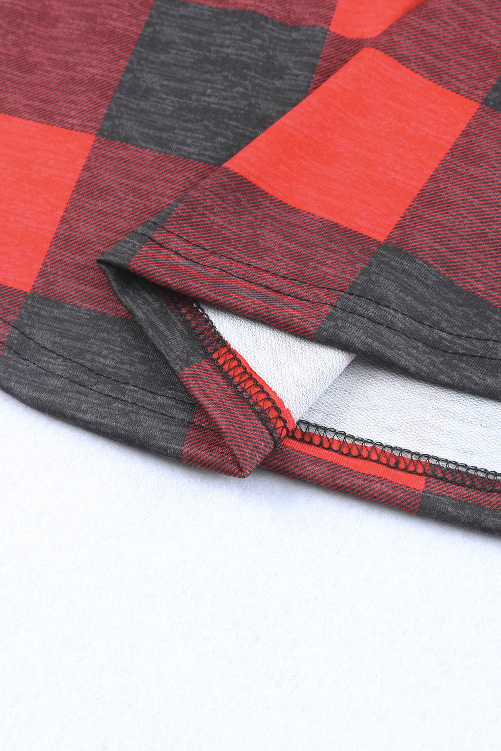 Red Plaid & Striped Patchwork Drawstring Hoodie