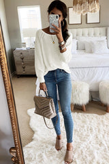 White Plain Raglan Sleeve Casual Pullover Sweater