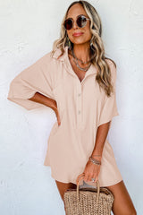 Apricot Plain Half Button Collared Pocket Loose Romper