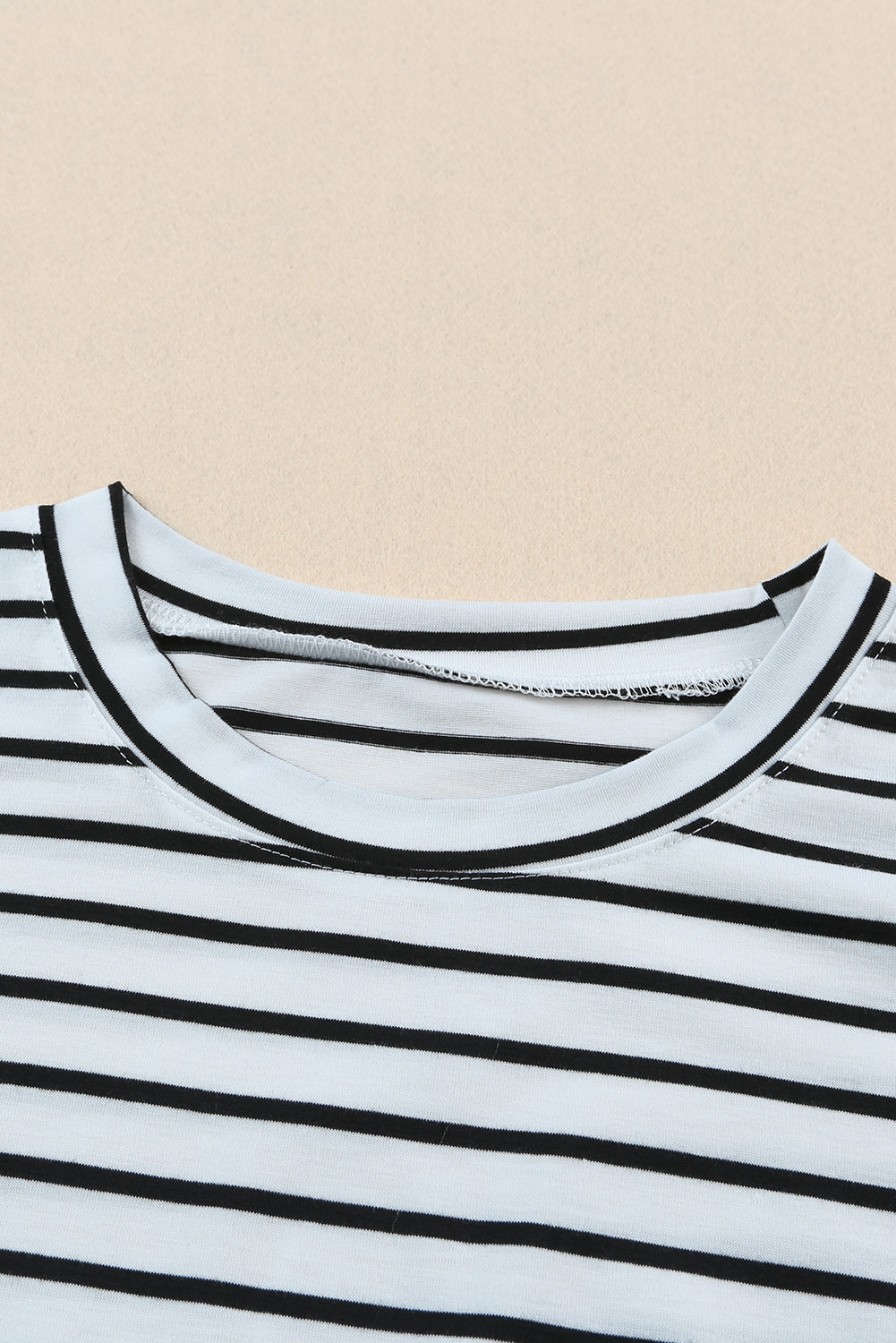 White Striped Cap Sleeve Crew Neck T Shirt