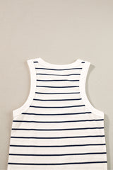 White Stripe Ribbed Knit Tank Mini Dress