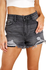 Black Frayed Distressed Denim Shorts