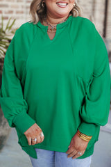 Bright Green Exposed Seam Notched Neck Plus Size Sweatshirt