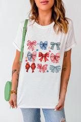 White American Flag Strip & Star Bow Knot Graphic Tee