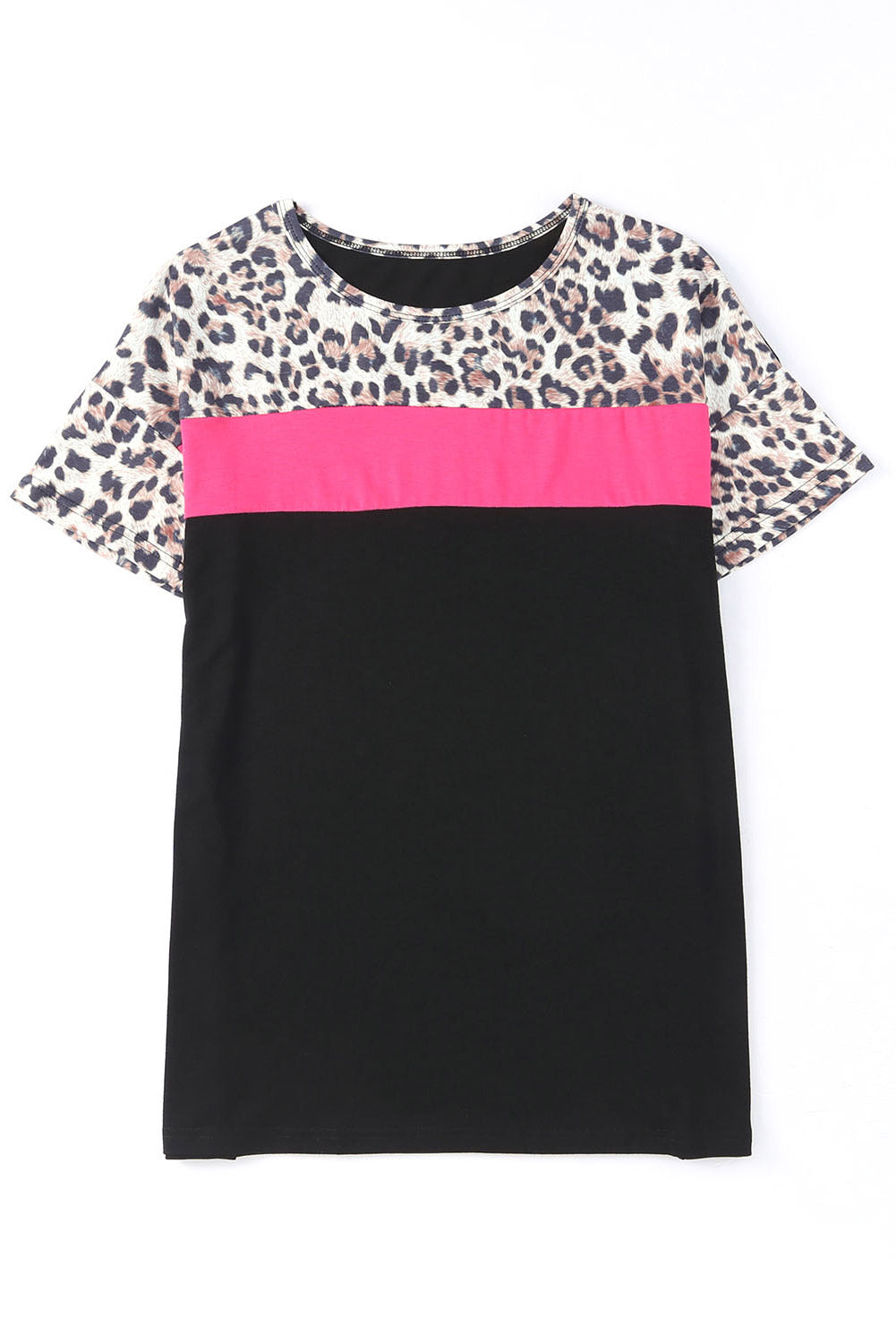 Black Casual Leopard Colorblock Splicing T-Shirt