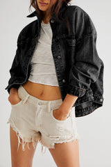 Black Washed Oversized Pocketed Denim Jacket