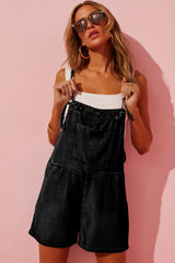 Black Denim Adjustable Knotted Straps Pocketed Romper