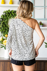 White Leopard Print Casual One Shoulder Top