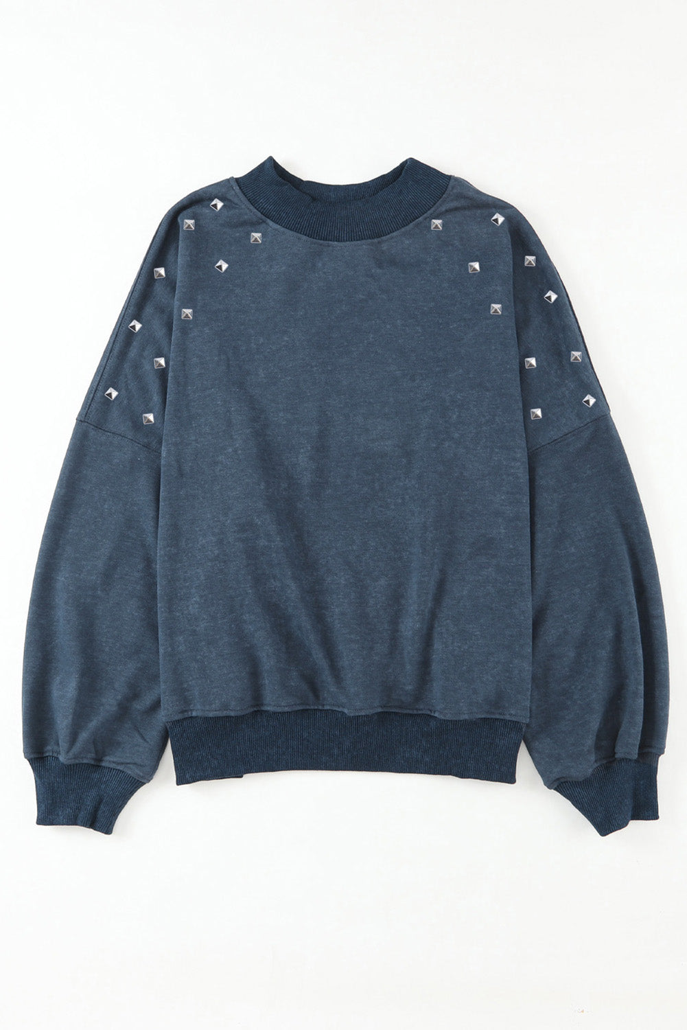 Sky Blue Studded Graphic Drop Shoulder Sleeve Sweatshirt