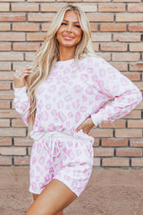 Pink Leopard Print Pullover and Shorts Pajama Set