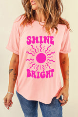 Pink Casual SHINE BRIGHT Sun Graphic Round Neck Tee