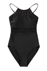 Black Mesh Patchwork Adjustable Straps One Piece Swimsuit