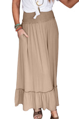 Parchment Smocked Waist Ruffled Maxi Skirt