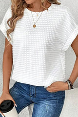 White Textured Batwing Sleeve Plain T Shirt