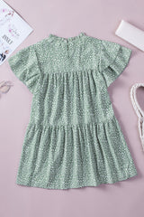 Pastel Green Cheetah Print Tiered Ruffle Sleeve Babydoll Blouse