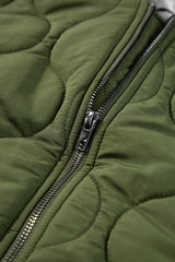 Jungle Green Quilted Drawstring Hooded Zip Up Puffer Vest