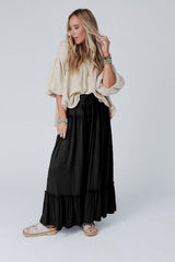 Black Frill Detail Drawstring High Waist Wide Leg Pants