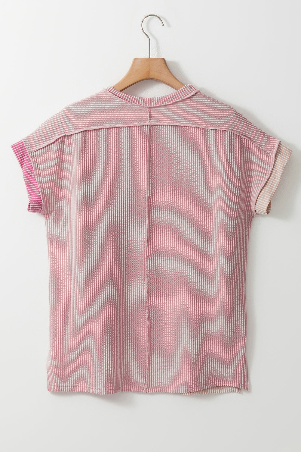 Pink Textured Colorblock Round Neck T Shirt