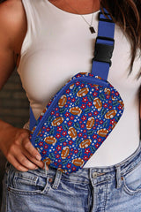 Navy Blue Rugby Flower Print Zipped Shoulder Bag