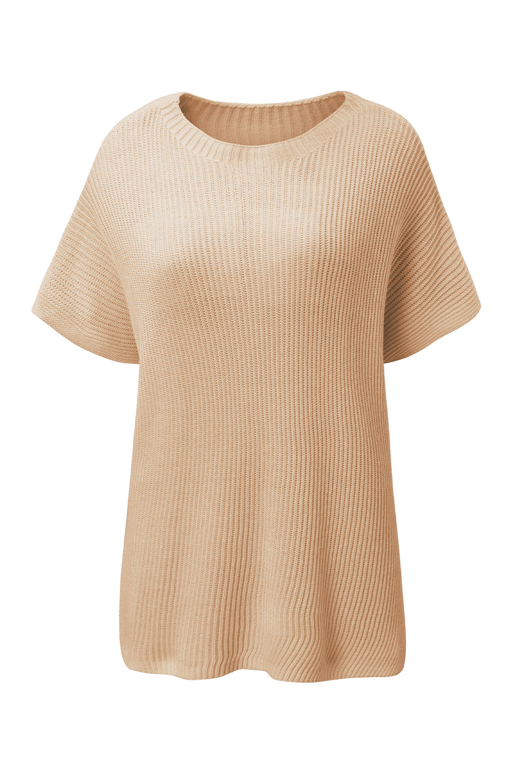 Wholesale Apricot Side Slit Short Sleeve Oversized Sweater